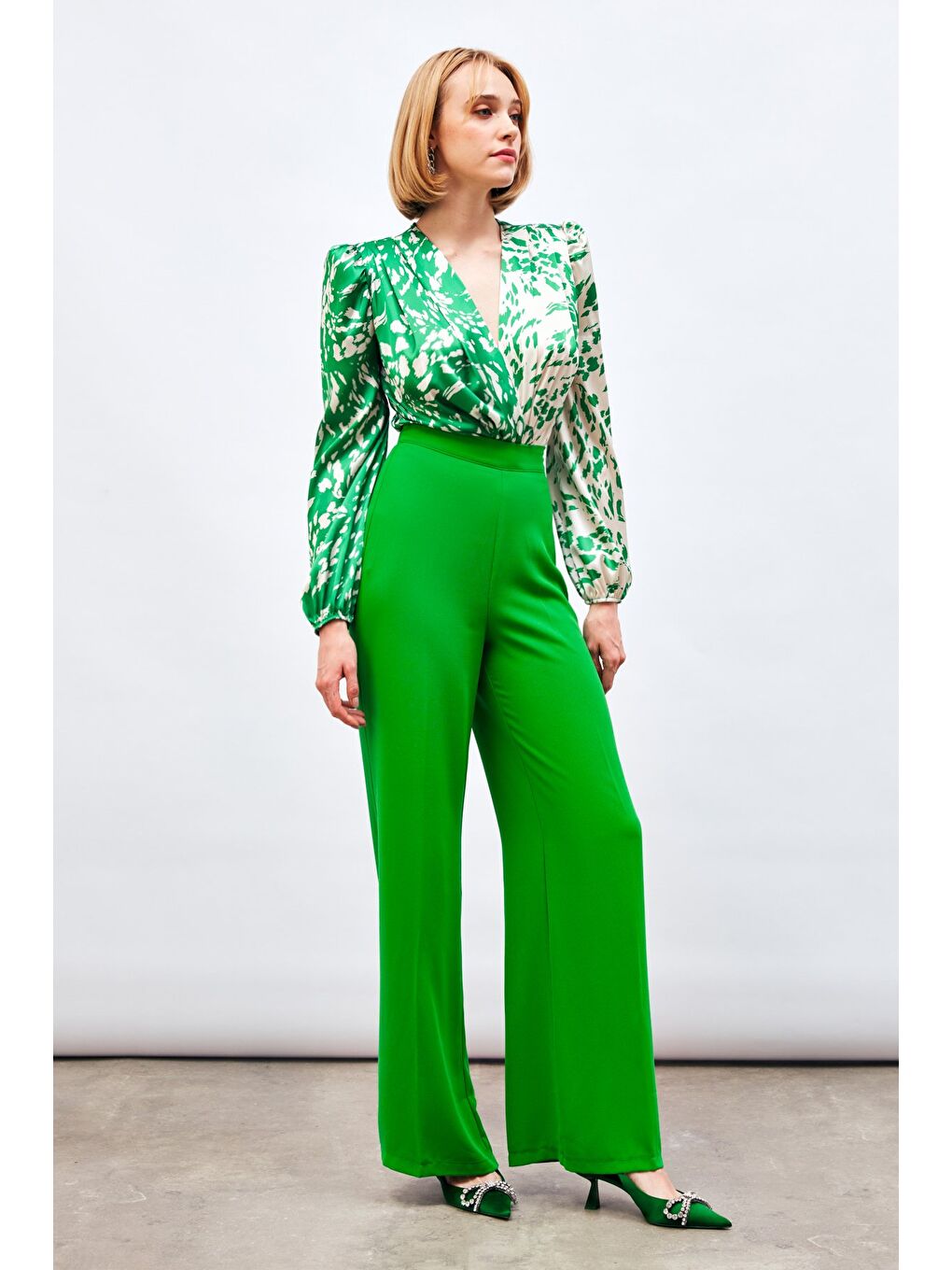 Salaş Krep Pantolon - Yeşil-3