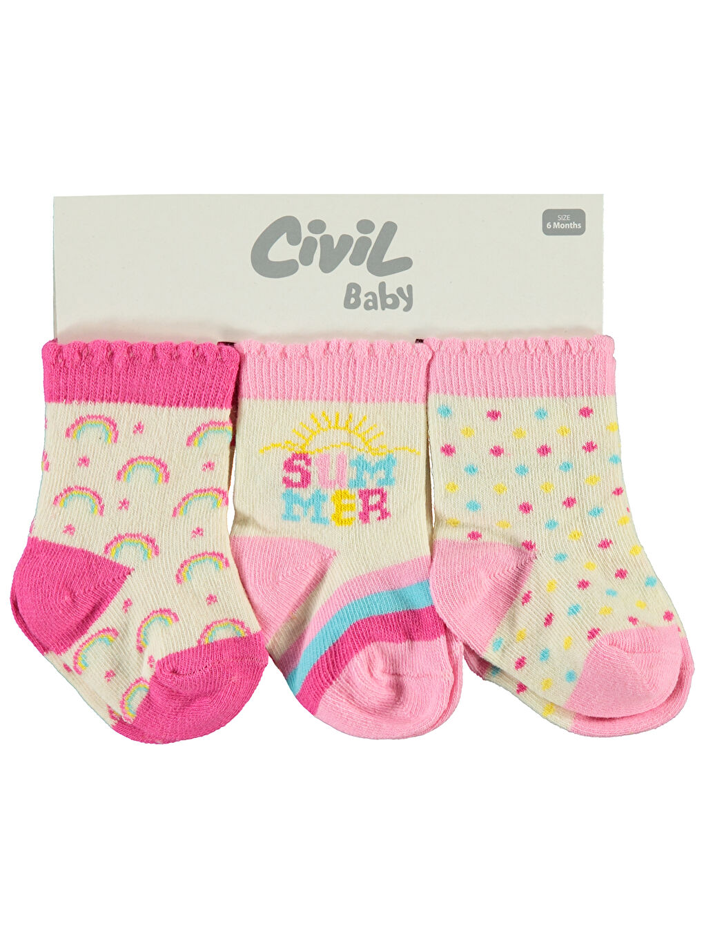 Baby Kız Bebek 3'lü Çorap Set 6-18 Ay Pembe-1