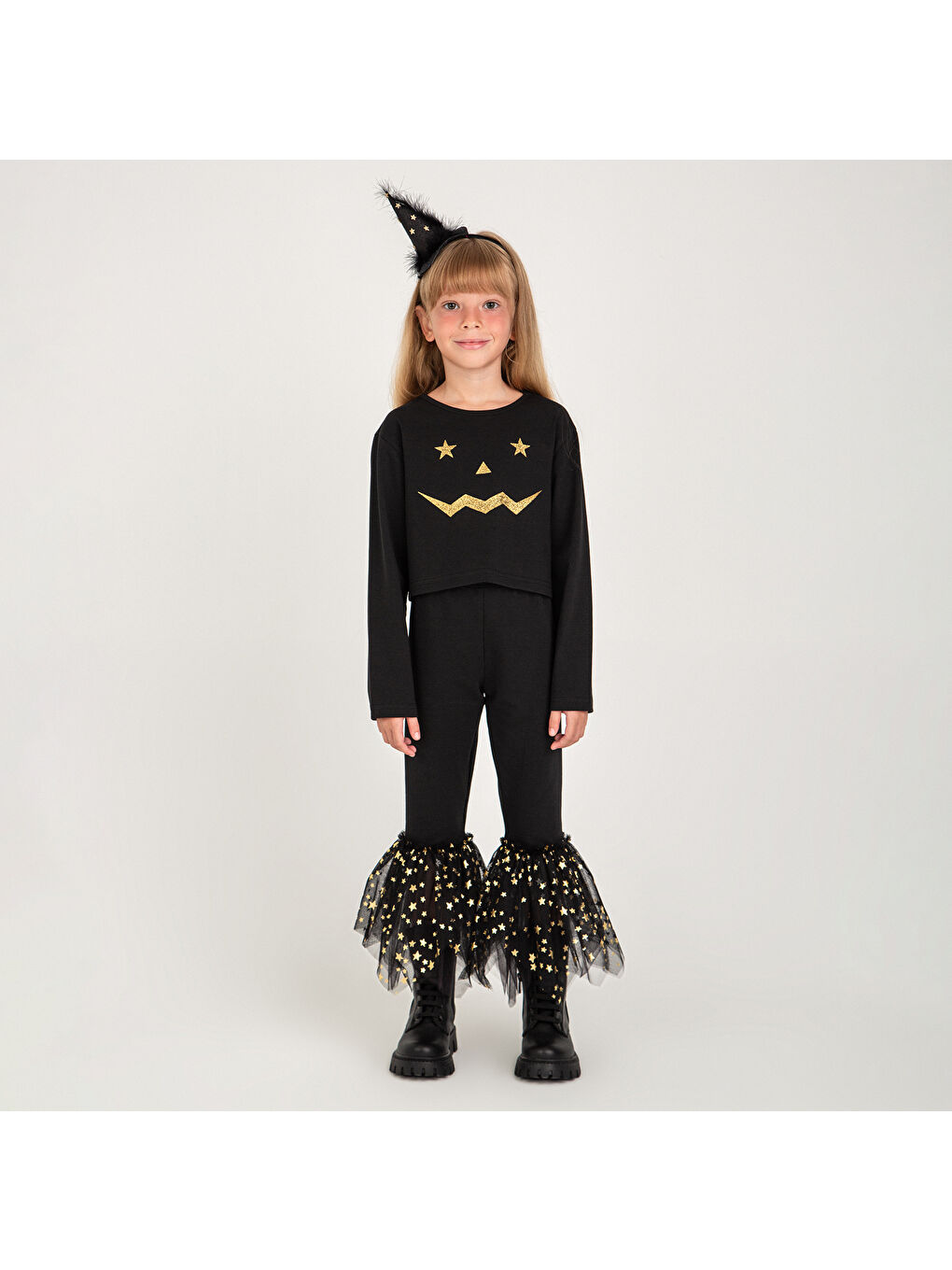 Kız Çocuk Baskı Detaylı Siyah Tişört