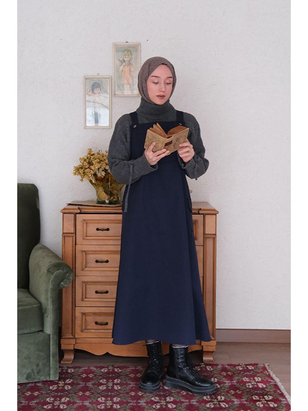 Lacivert Keten Etekli Salopet