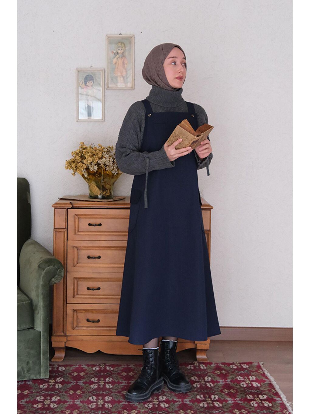 Lacivert Keten Etekli Salopet-1