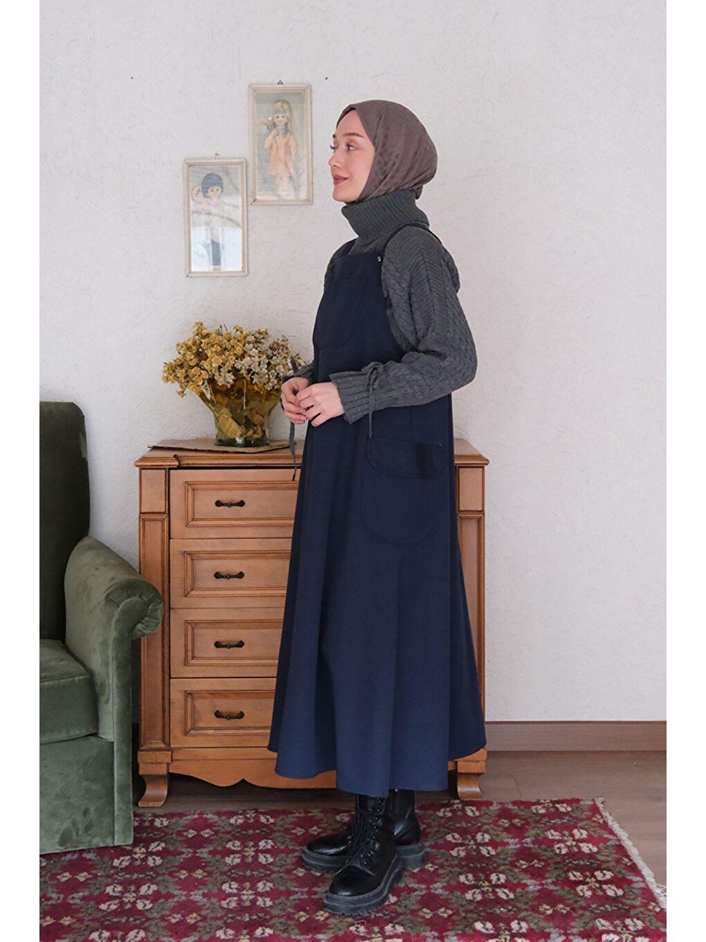 Lacivert Keten Etekli Salopet-2