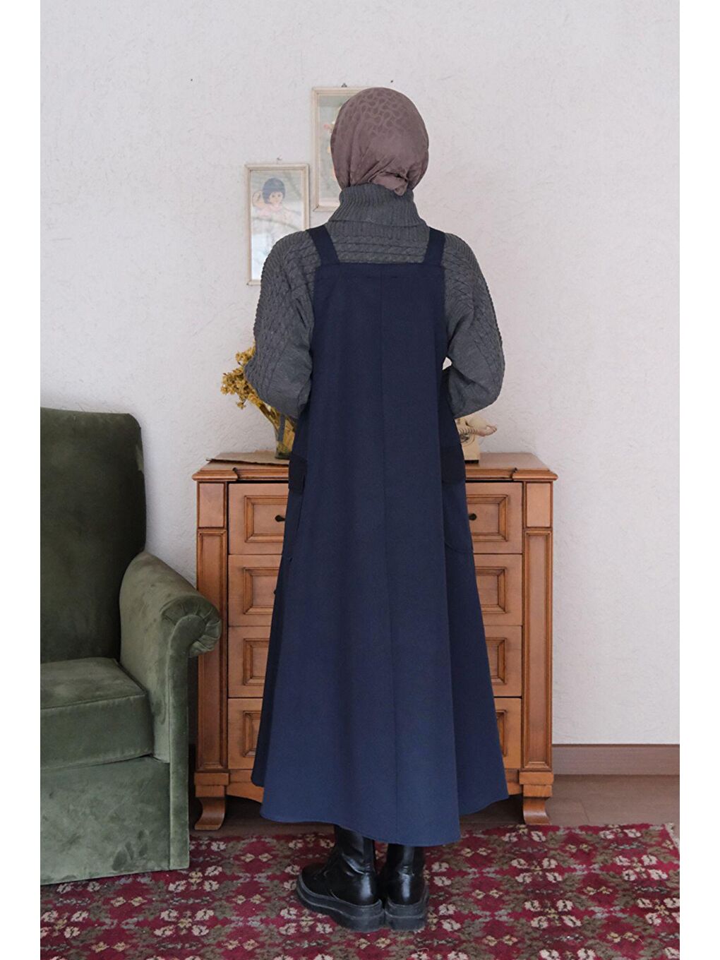 Lacivert Keten Etekli Salopet-3