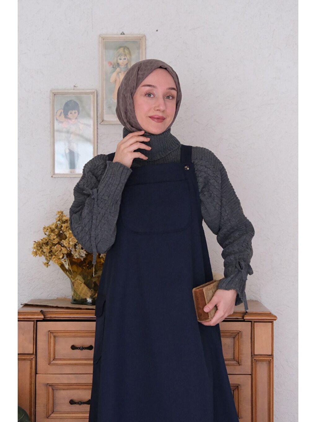 Lacivert Keten Etekli Salopet-4