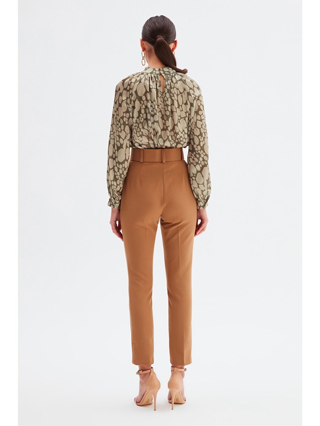Kahverengi Yüksek Bel Kemerli Pantolon - Camel-5