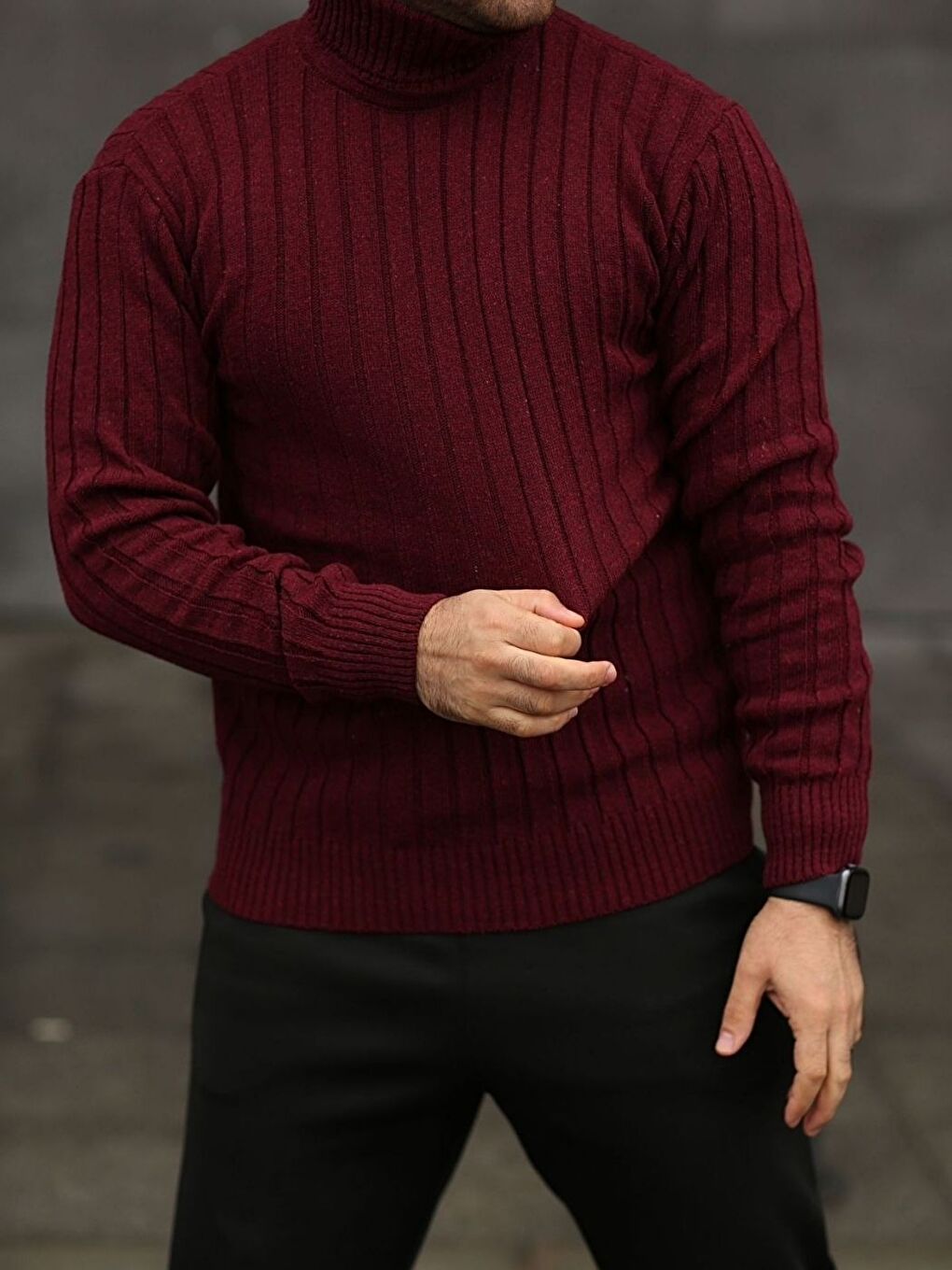 Trendseninle Bordo Boğazlı Balıkçı Yaka Kışlık Triko Erkek Kazak - 1