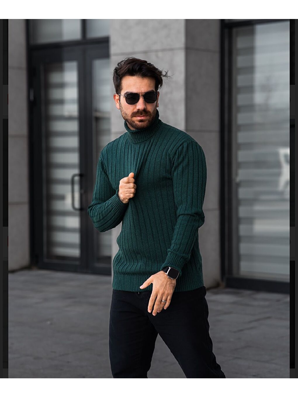 Trendseninle Yeşil Boğazlı Balıkçı Yaka Kışlık Triko Erkek Kazak - 2