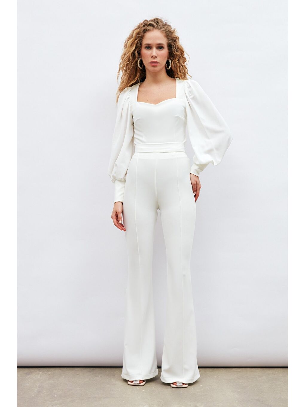 İspanyol Paça Pantolon - Ekru-1