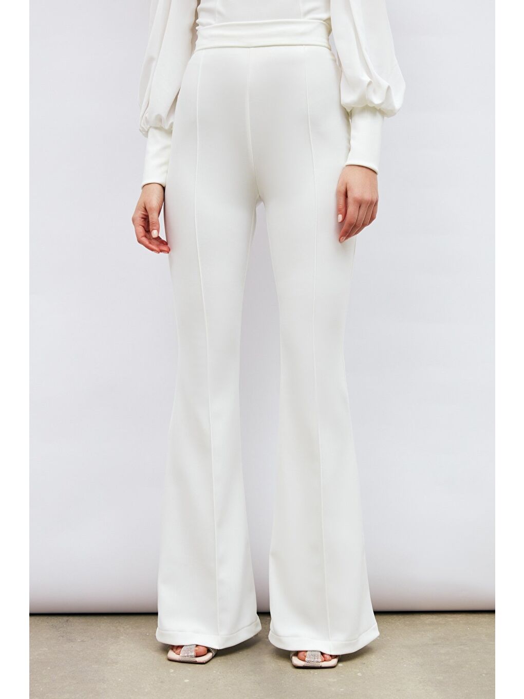 İspanyol Paça Pantolon - Ekru-5
