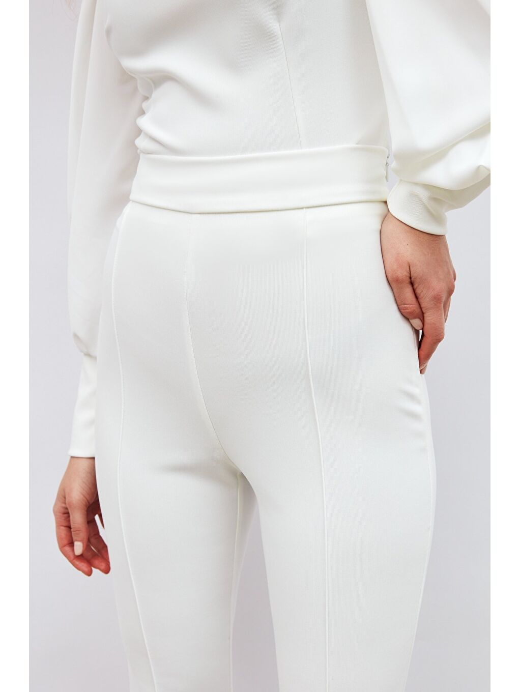 İspanyol Paça Pantolon - Ekru-6