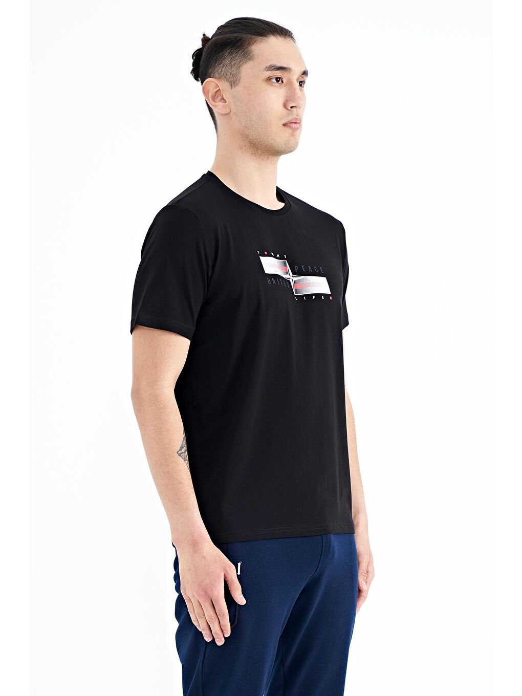 TOMMYLIFE Siyah Yazılı Şekil Basklı Standart Kalıp Erkek T-shirt - 88215 - 3