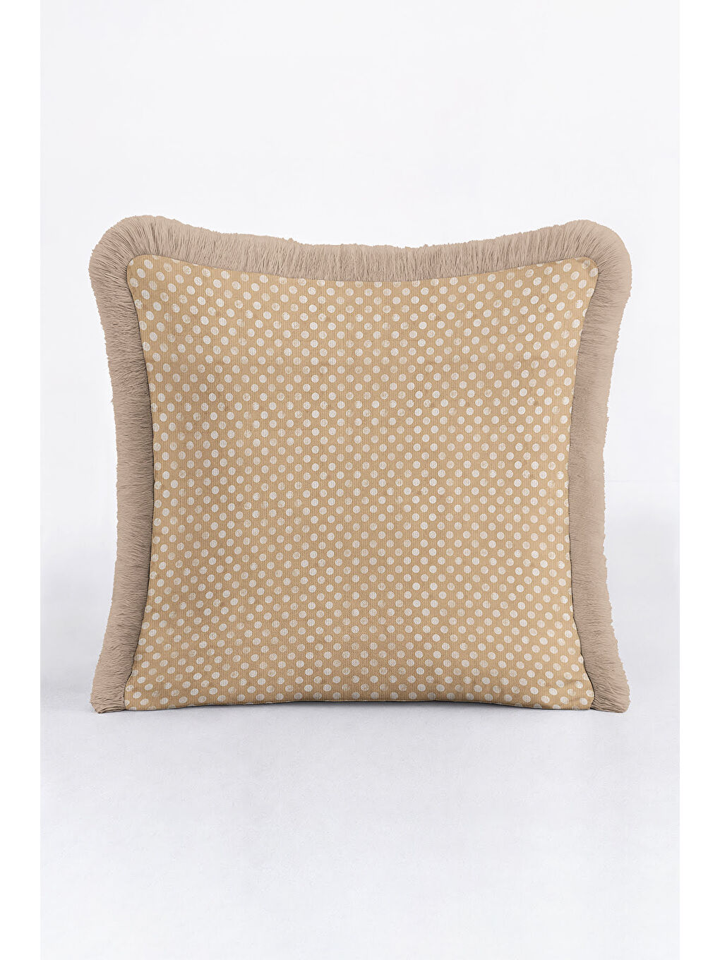 Karışık Nostaljik Puantiyeli Saçaklı Yastık Kılıfı - Sade Country Bej Krem Püsküllü Kırlent Kılıfı-1
