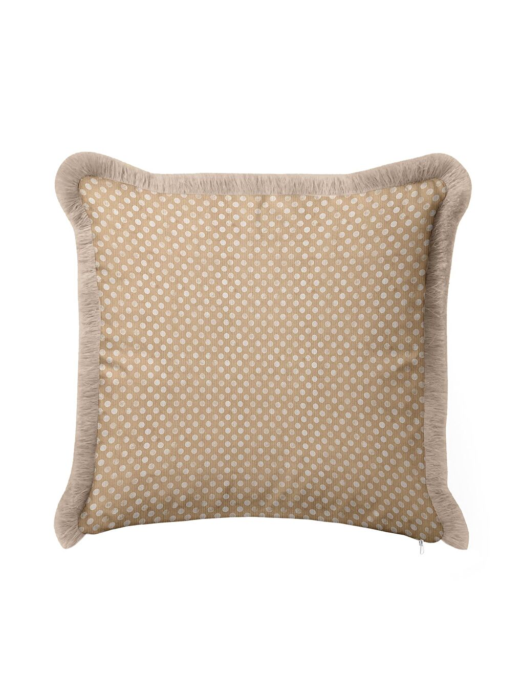 Karışık Nostaljik Puantiyeli Saçaklı Yastık Kılıfı - Sade Country Bej Krem Püsküllü Kırlent Kılıfı-2