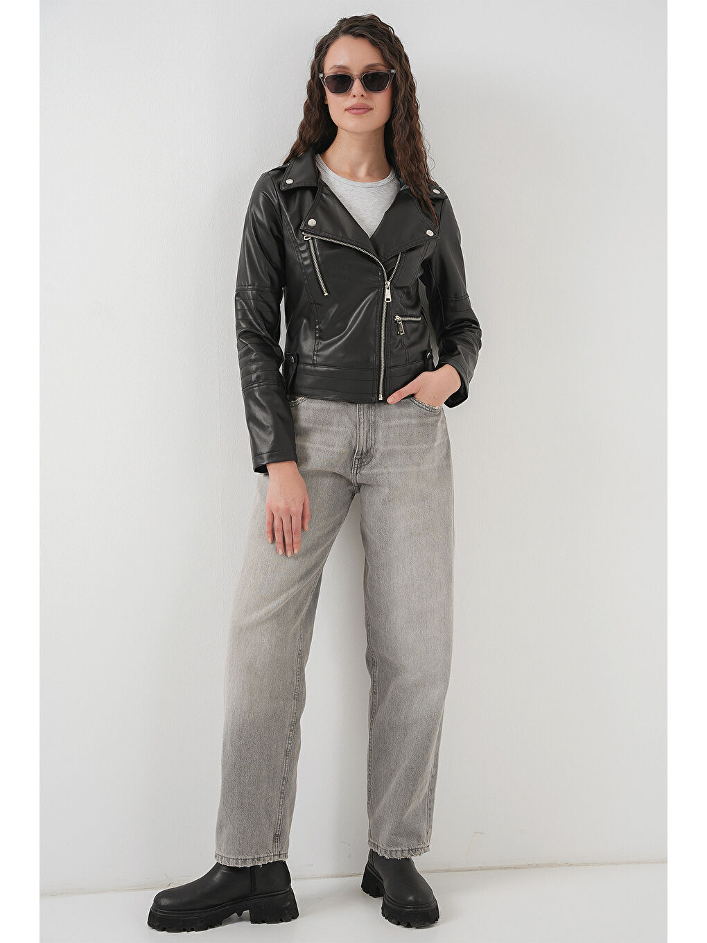 Bigdart 1025 Suni Deri Biker Ceket - Siyah - 1