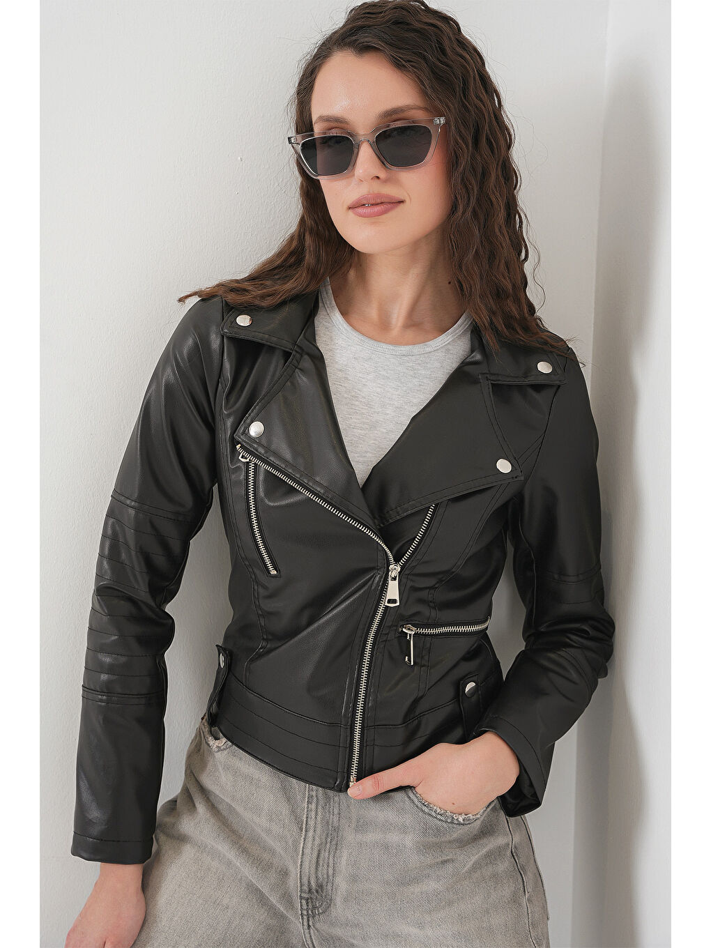 Bigdart 1025 Suni Deri Biker Ceket - Siyah - 2