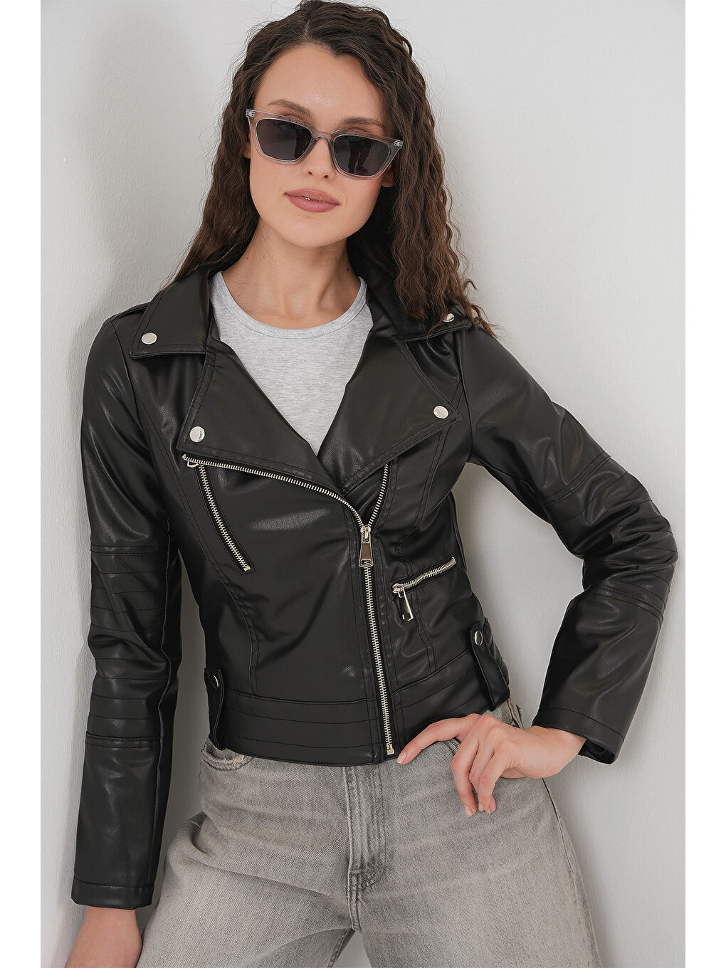 Bigdart 1025 Suni Deri Biker Ceket - Siyah - 3