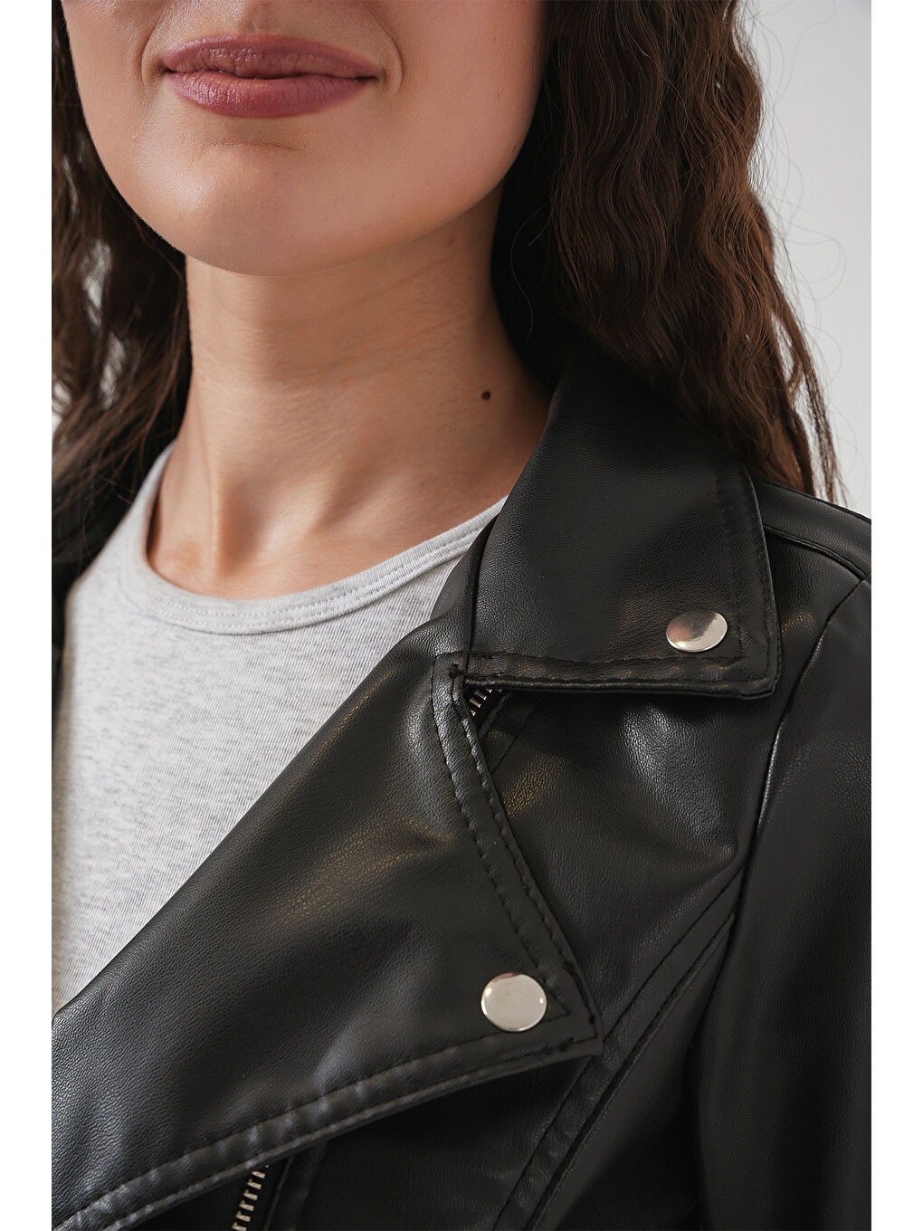 Bigdart 1025 Suni Deri Biker Ceket - Siyah - 4