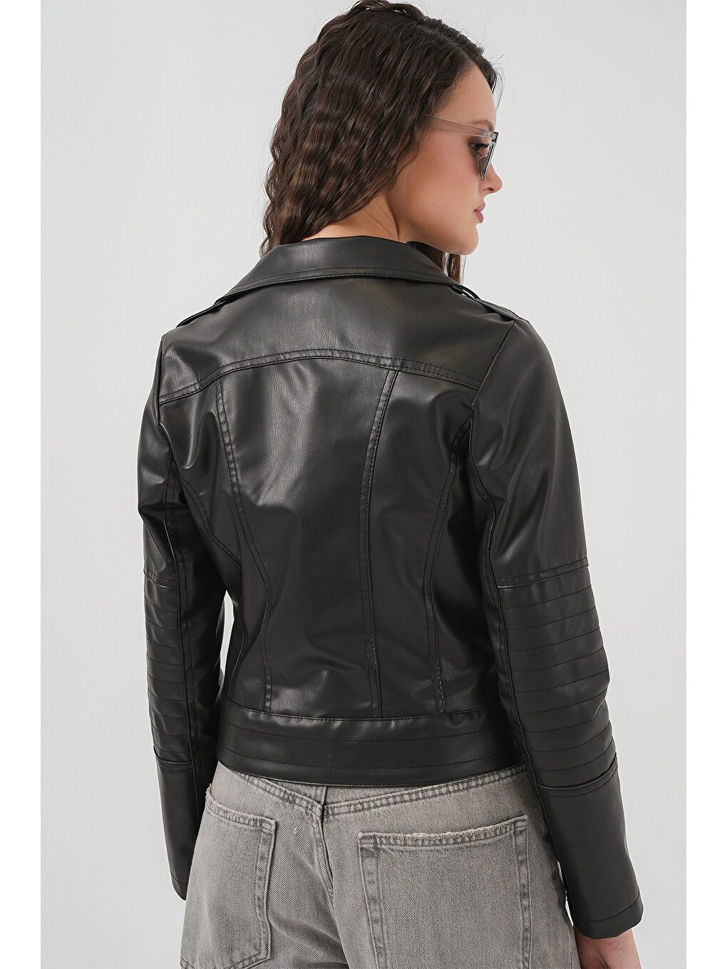 Bigdart 1025 Suni Deri Biker Ceket - Siyah - 6