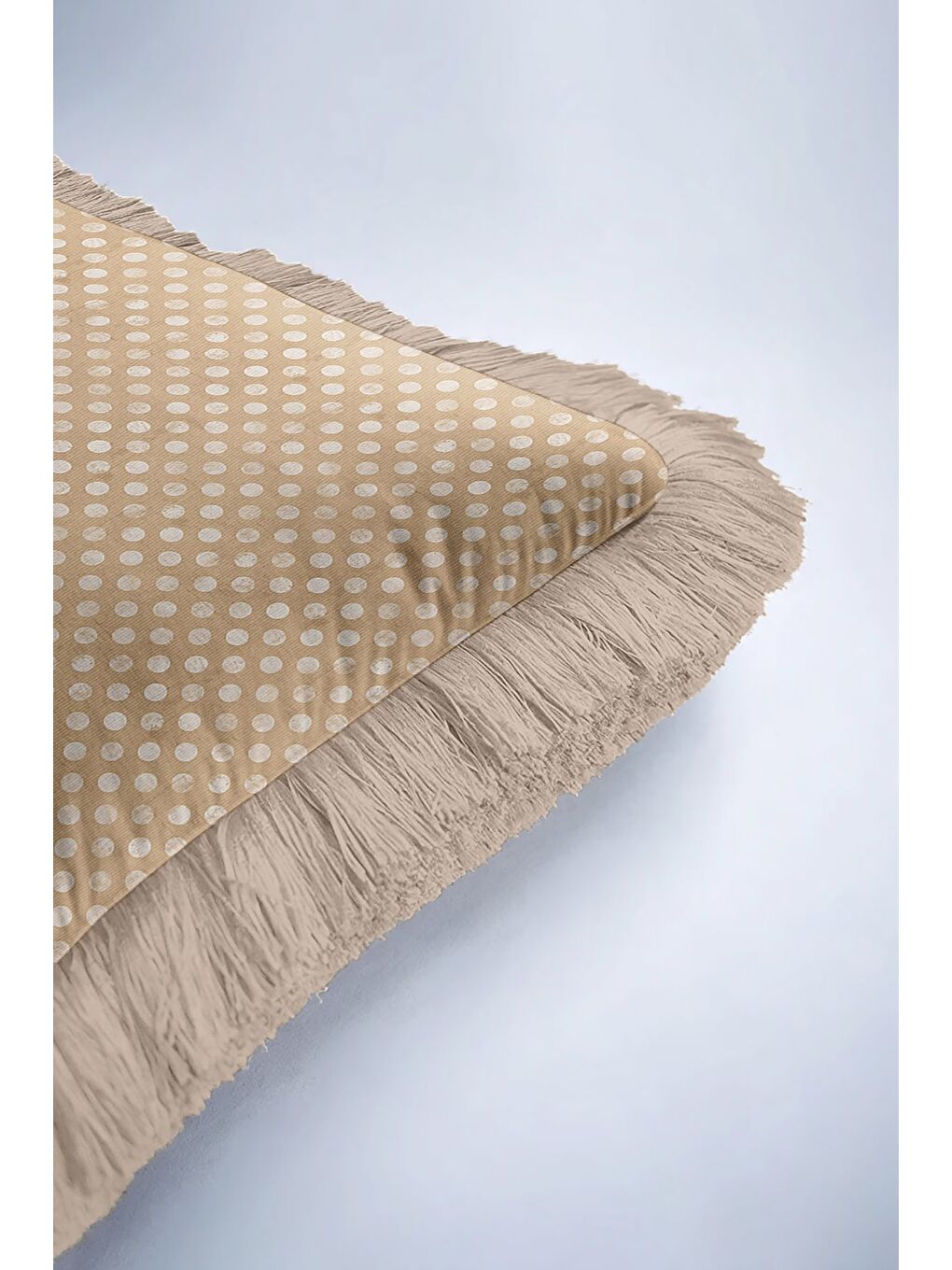 Karışık Nostaljik Puantiyeli Saçaklı Yastık Kılıfı - Sade Country Bej Krem Püsküllü Kırlent Kılıfı-6