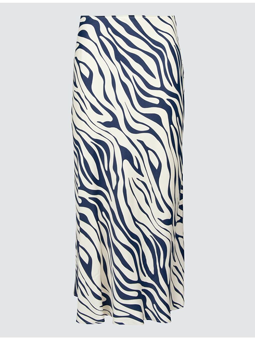 Lacivert Normal Bel Çizgili Saten Midi Etek-6