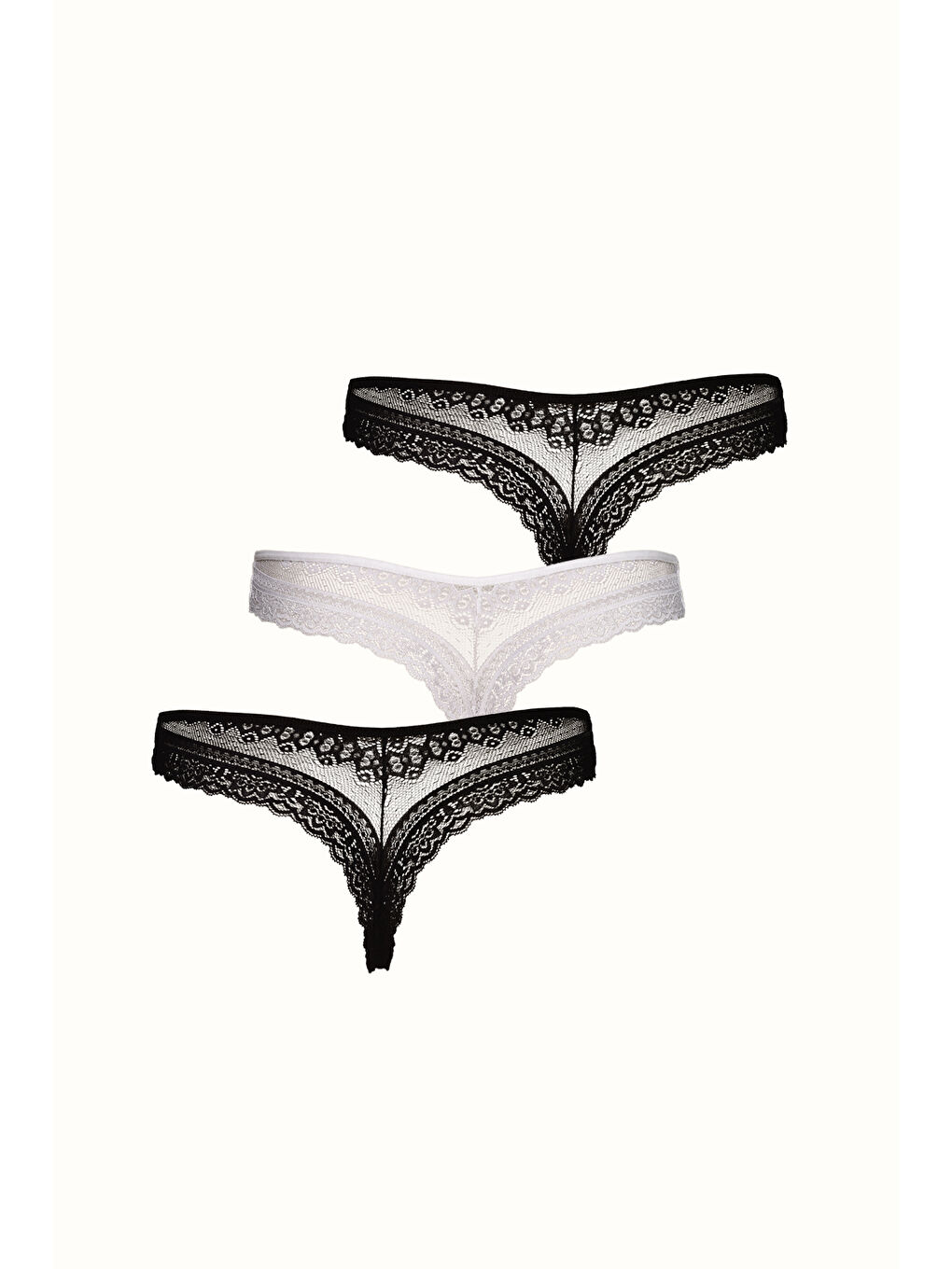 3 lü Paket Dantelli String 578 Siyah/Beyaz