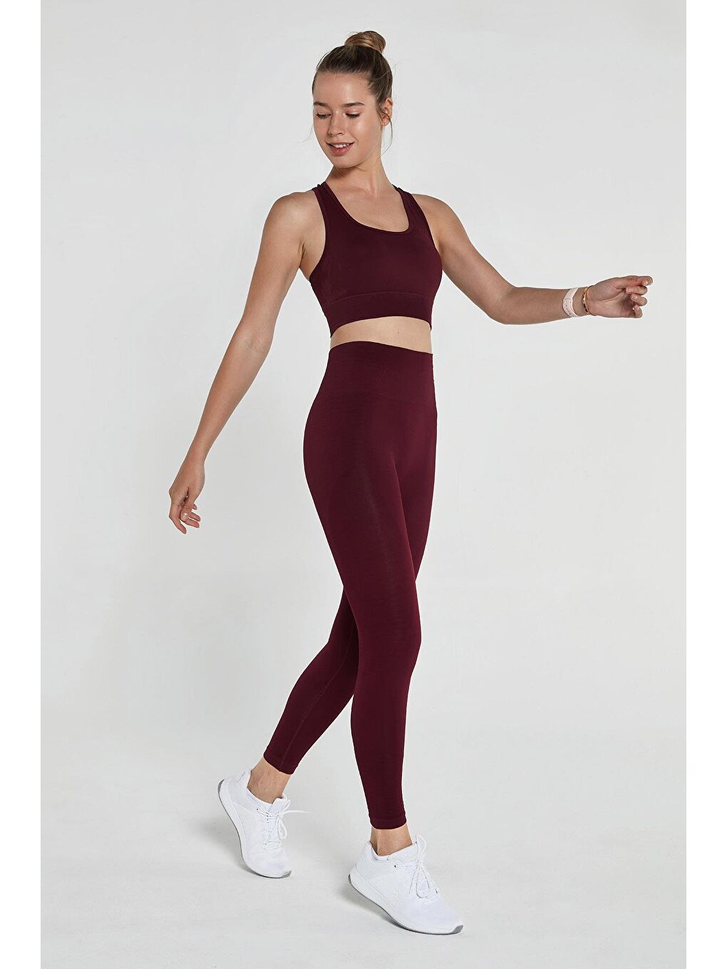 Gela Yüksek Bel, Esnek ve Toparlayıcı Spor Tayt Bordo-2