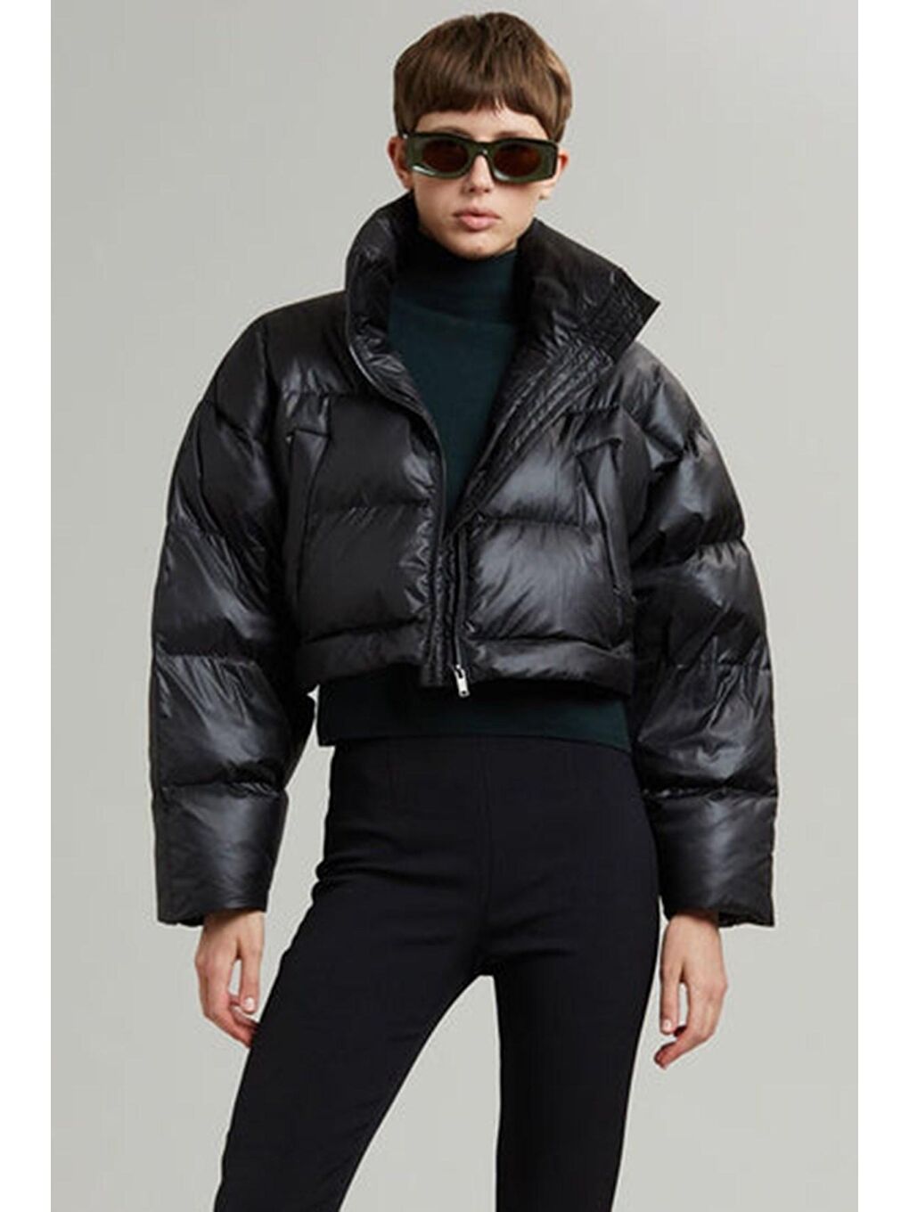 Siyah Fermuar Detaylı Kısaltılabilir Şişme Mont Mg1398