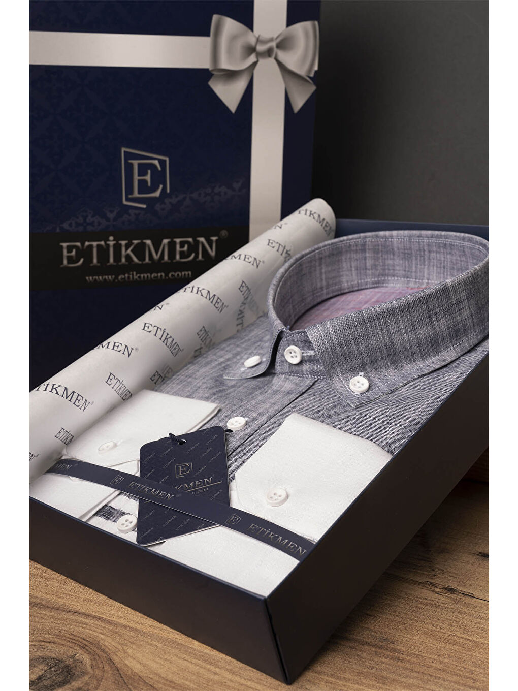 Panolu Gri Vişne Slimfit Keten Erkek %100 Pamuk Gömlek-6