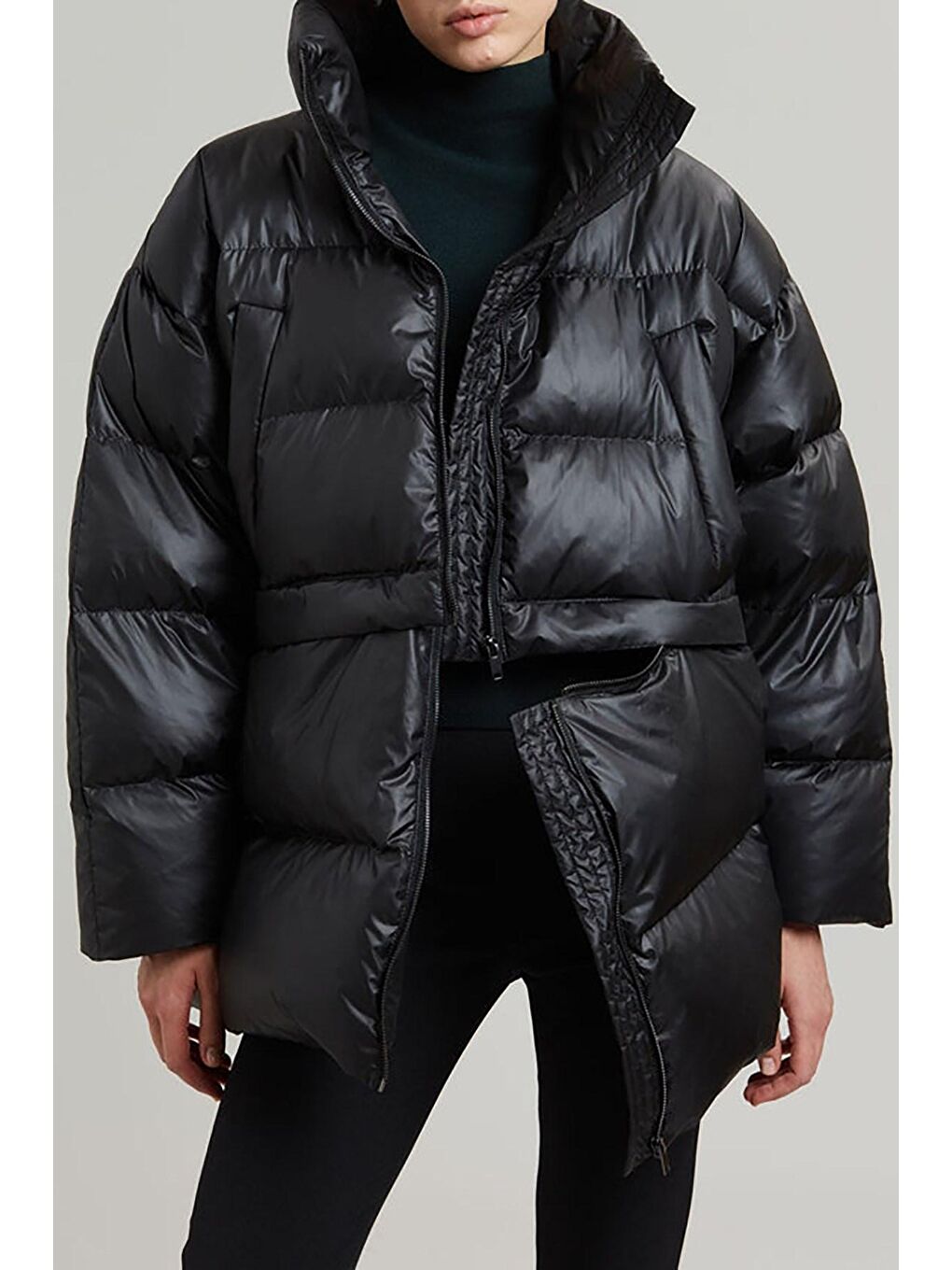 Siyah Fermuar Detaylı Kısaltılabilir Şişme Mont Mg1398-1