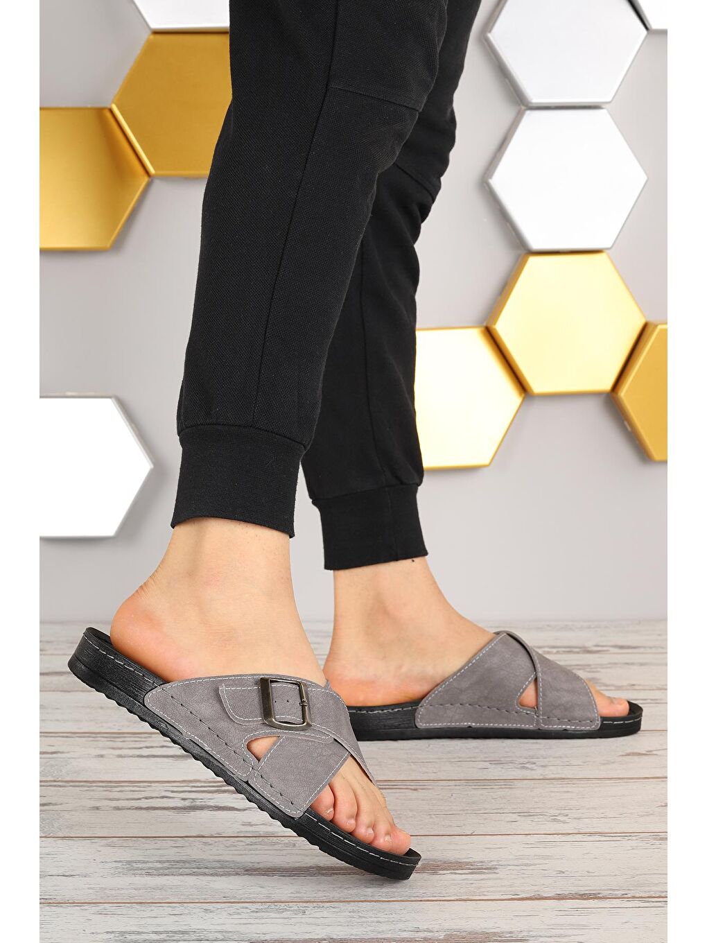 Gri Günlük Kemerli Erkek Terlik Ary 36-486