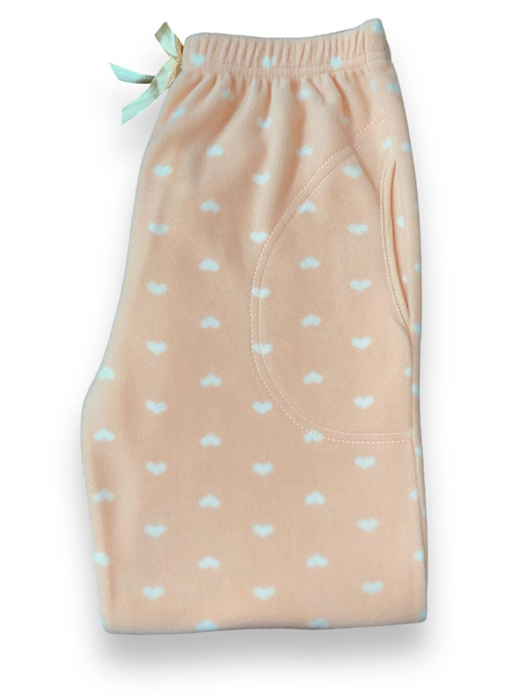 Formo Pembe Kadın Somon Kalpli Polar Cepli Kışlık Kalın Pijama Altı - 2