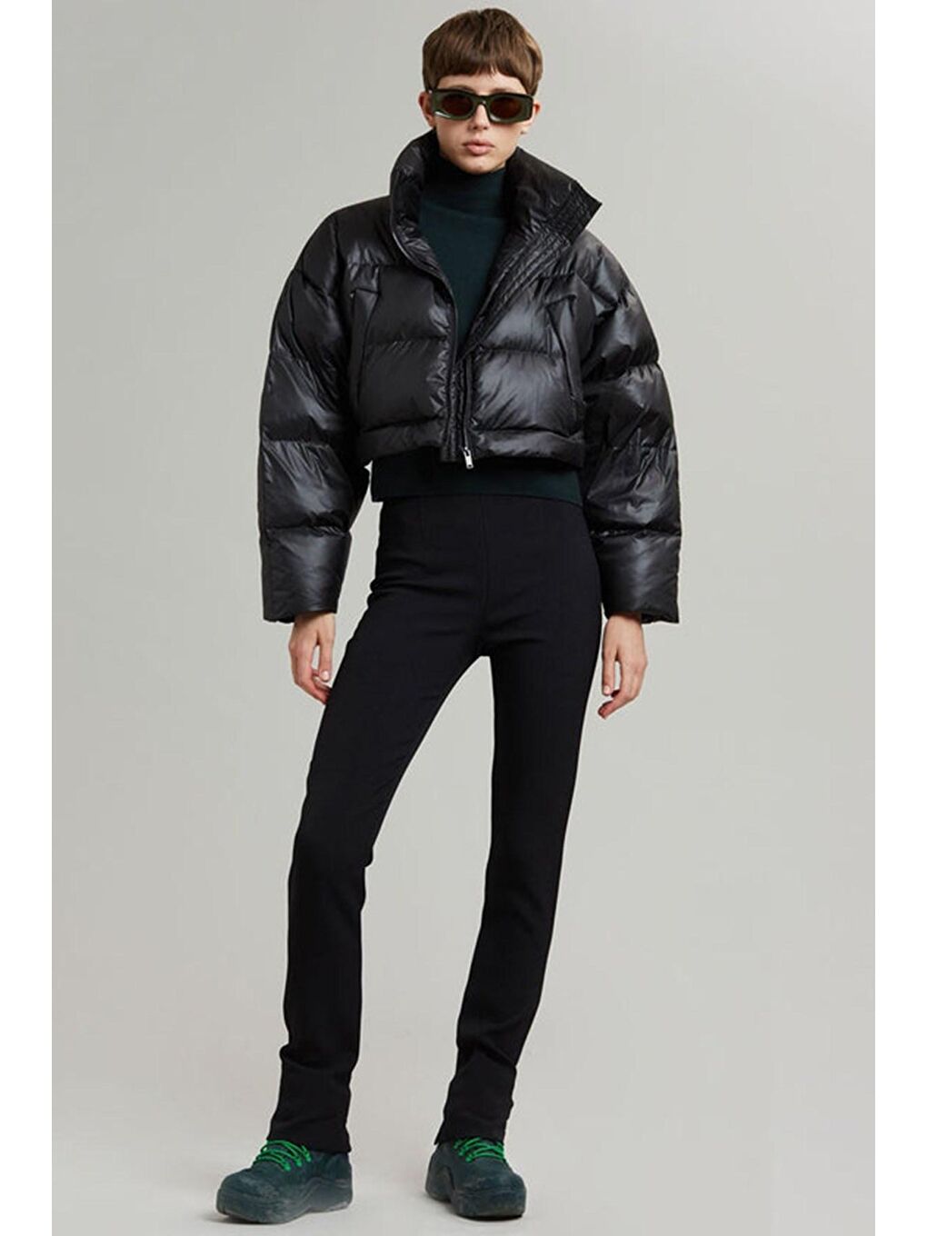 Siyah Fermuar Detaylı Kısaltılabilir Şişme Mont Mg1398-4