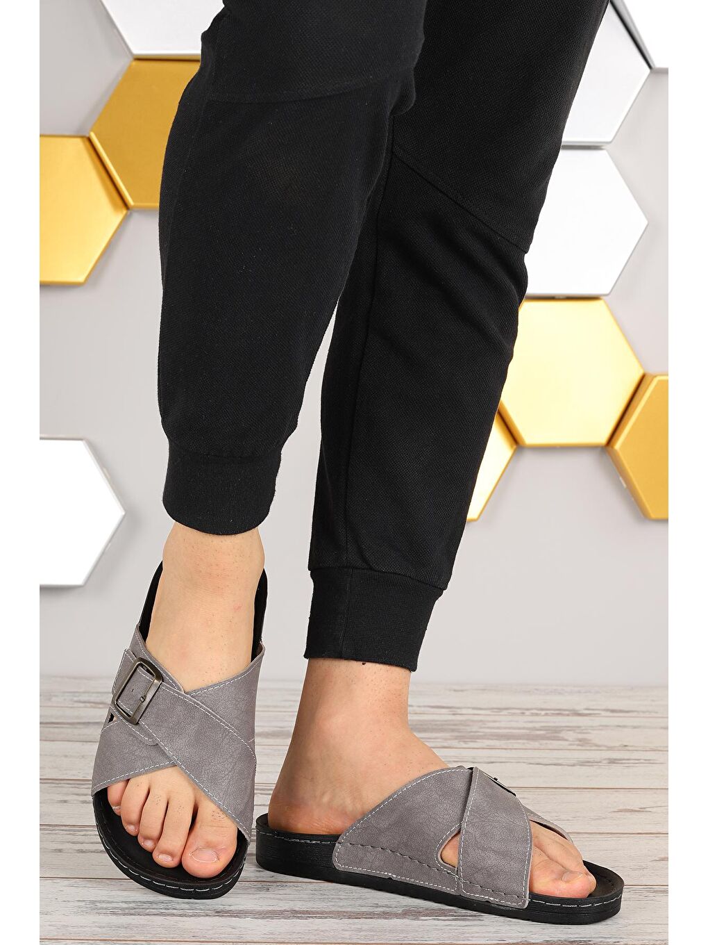 Gri Günlük Kemerli Erkek Terlik Ary 36-486-1