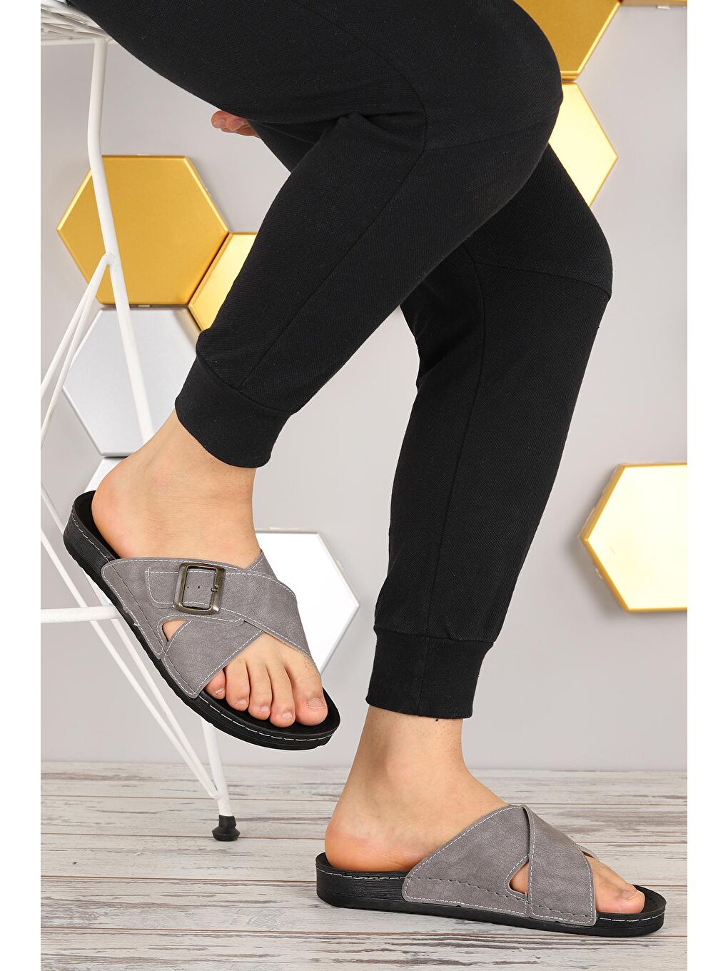 Gri Günlük Kemerli Erkek Terlik Ary 36-486-2