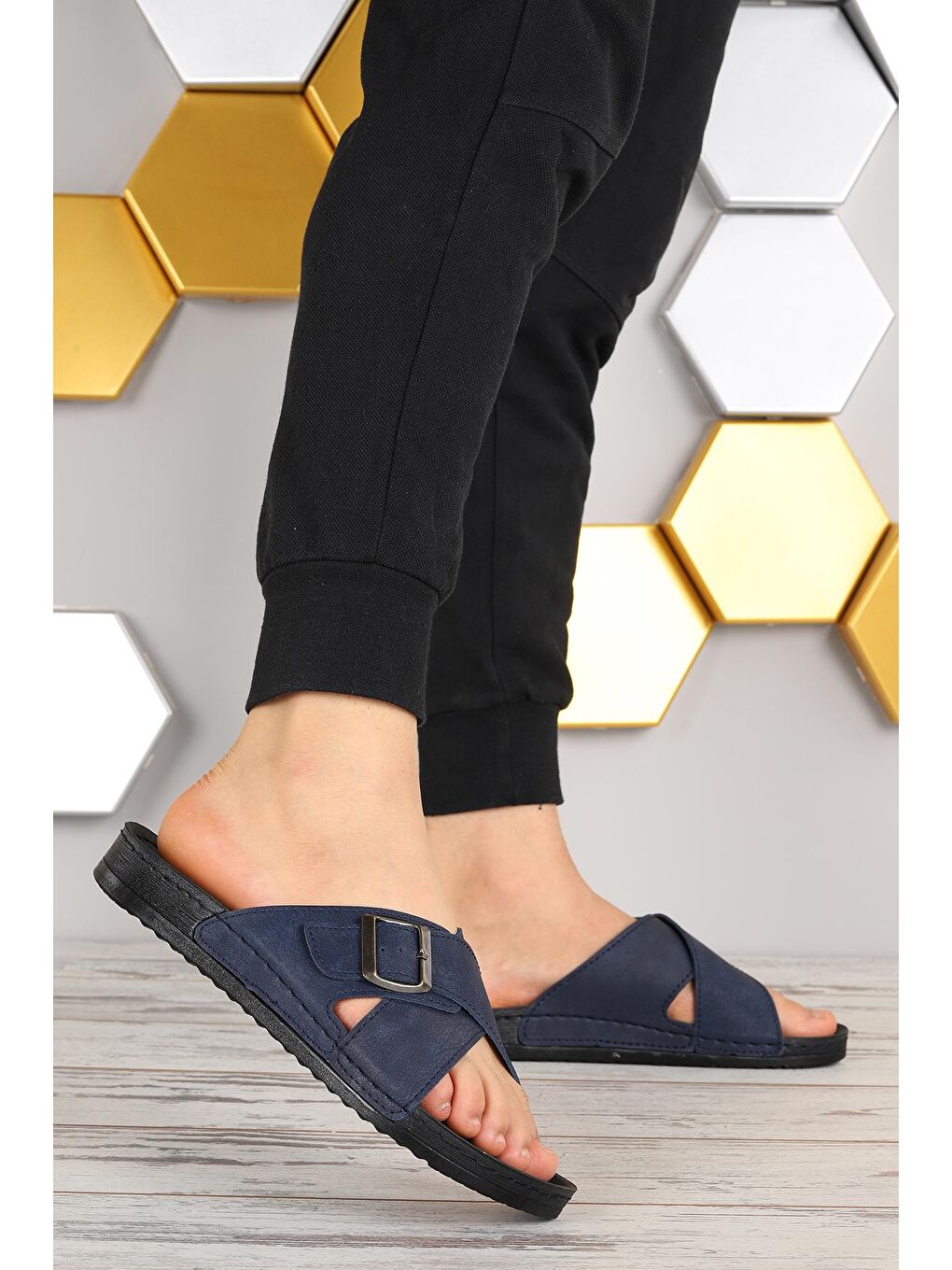 Lacivert Günlük Kemerli Erkek Terlik Ary 36-486