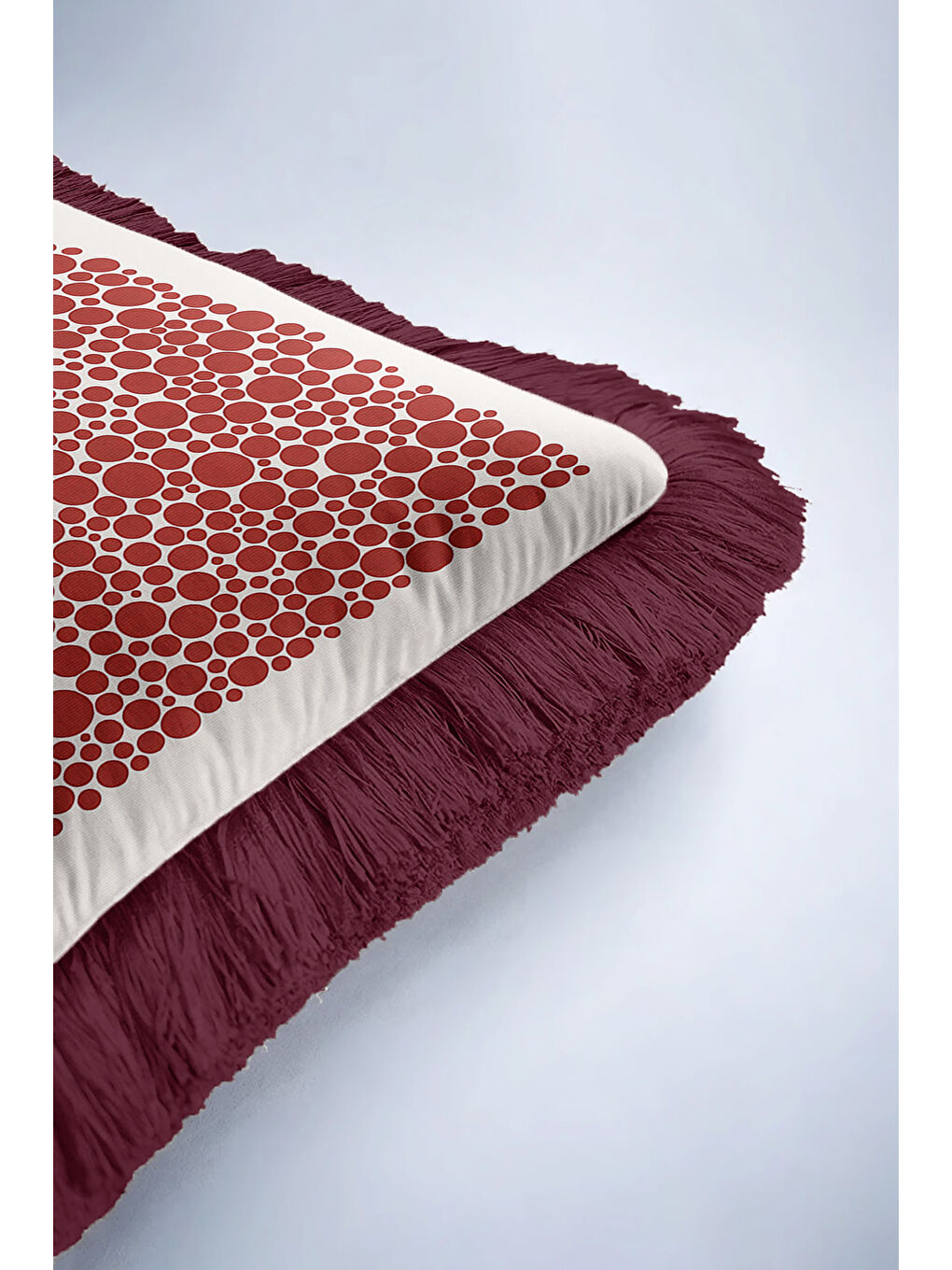 Karışık Modern Sanat Esintili Saçaklı Yastık Kılıfı - Geometrik Japon Stil Kırmızı Püsküllü Kırlent Kılıfı-6