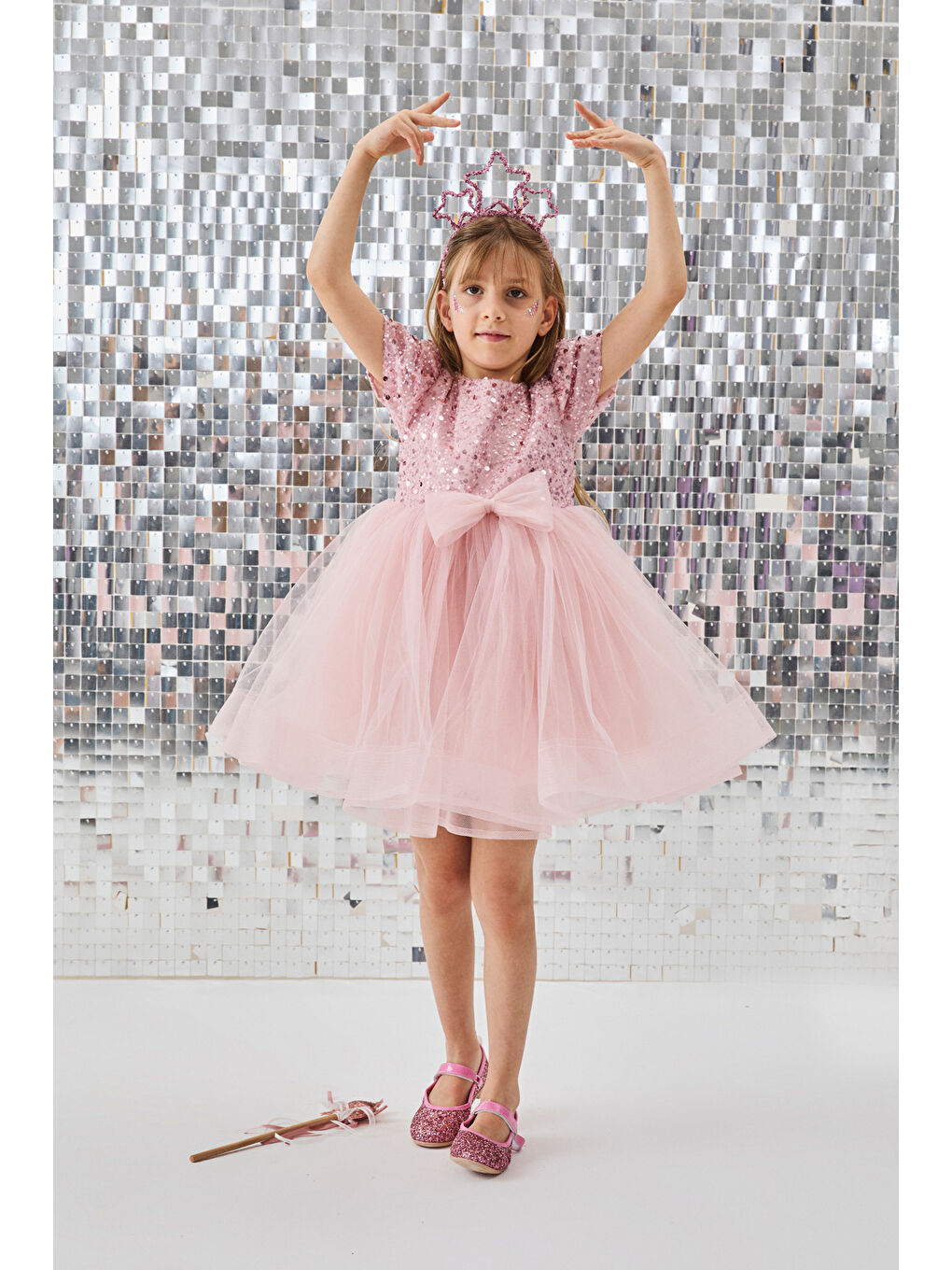 Lila Boncuklu Pullu Kız Çocuk Elbise - Gloria-1