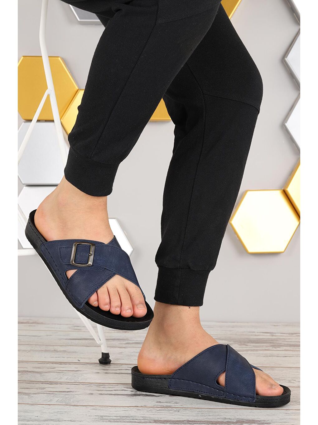 Lacivert Günlük Kemerli Erkek Terlik Ary 36-486-2