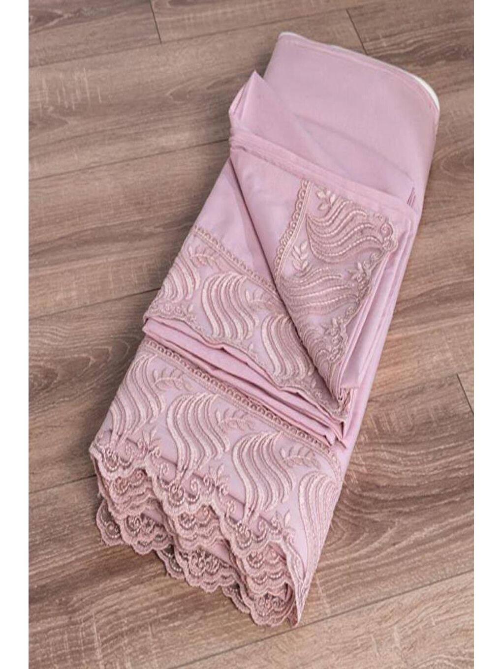 Karışık Fransız Dantelli Wave Çeyizlik Nevresim Takımı Pudra-4