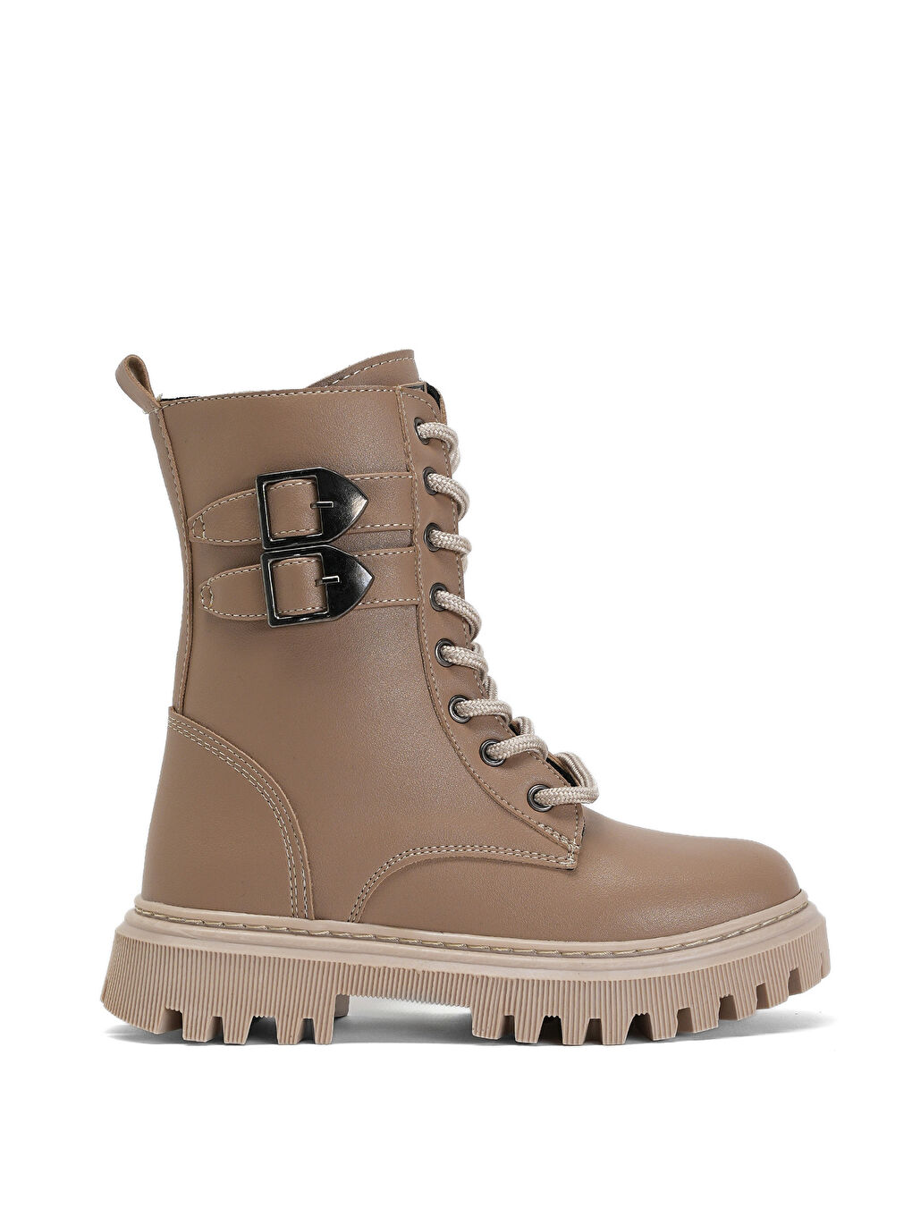 Bej Kız Çocuk Nude Termo Taban Yanı Toka Detaylı Bağcıklı ve Fermuarlı Uzun Bot