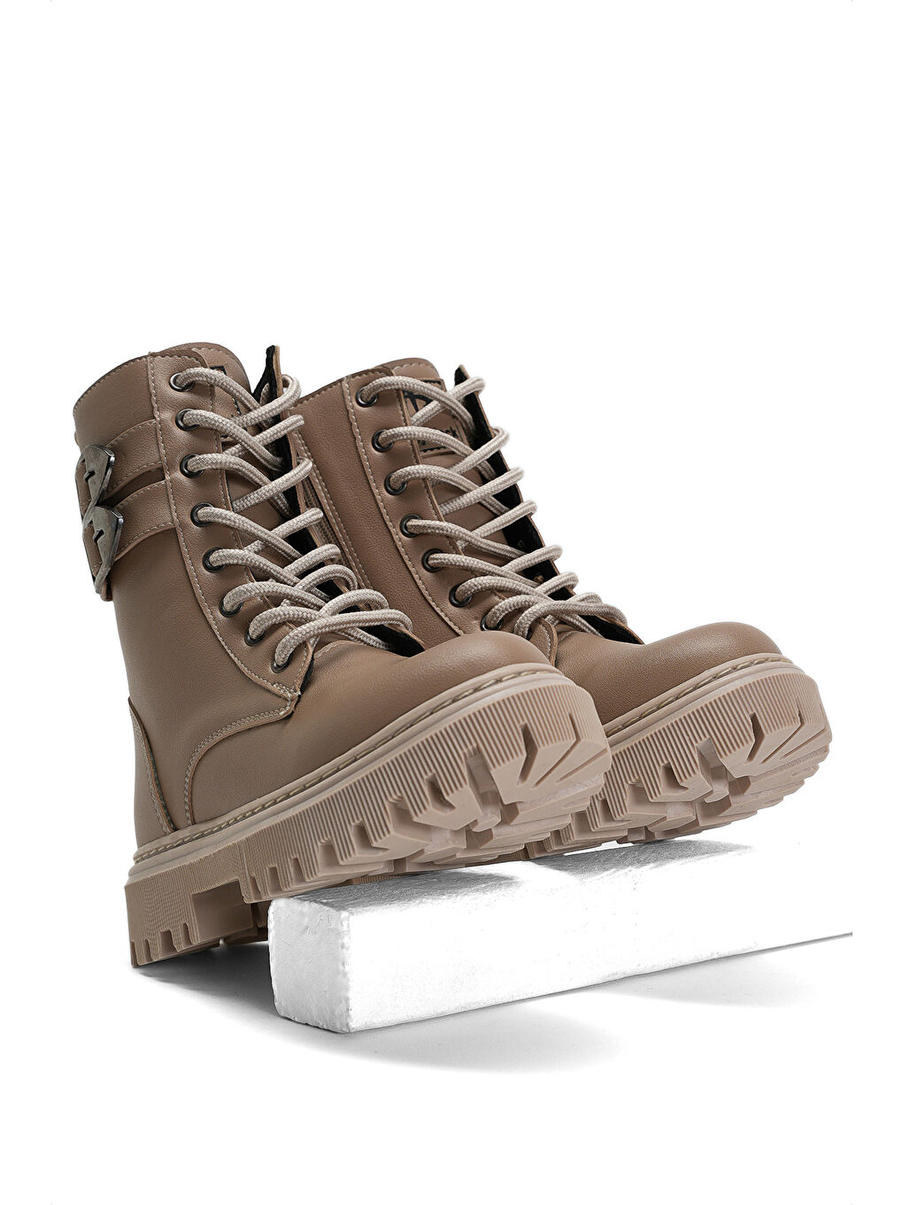 Bej Kız Çocuk Nude Termo Taban Yanı Toka Detaylı Bağcıklı ve Fermuarlı Uzun Bot-1