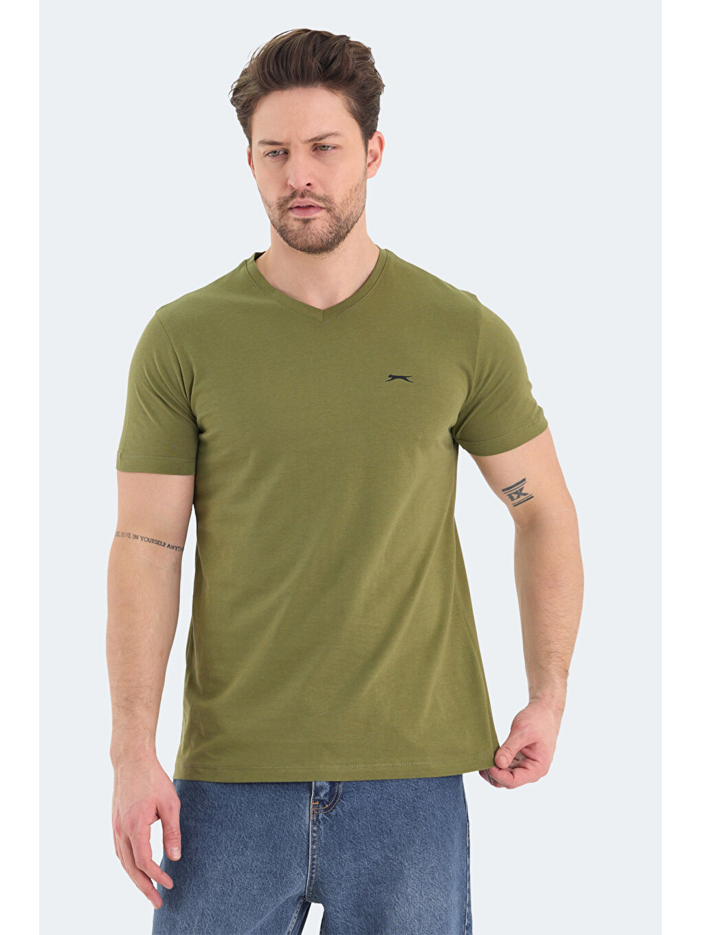 RIVALDO Erkek %100 Pamuk Tişört Haki-2