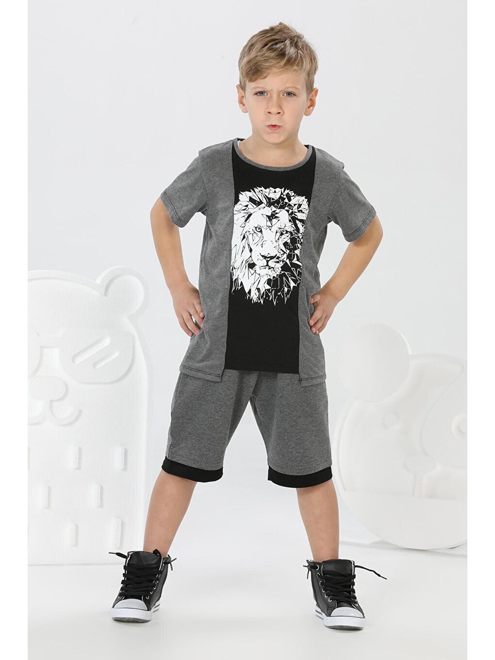 Lion Antrasit Erkek Şort Takım