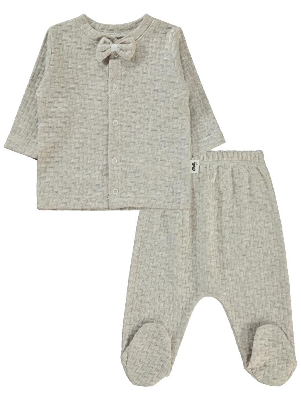 Baby Desenli Papyonlu 1-6 Ay Pijama Takımı - Kahverengi 1-3 Ay-1