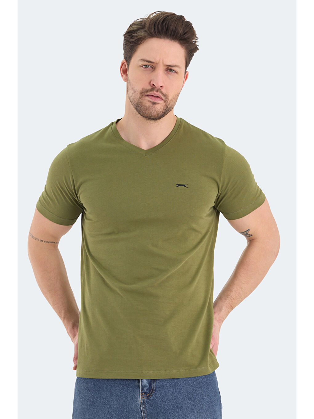 RIVALDO Erkek %100 Pamuk Tişört Haki-3