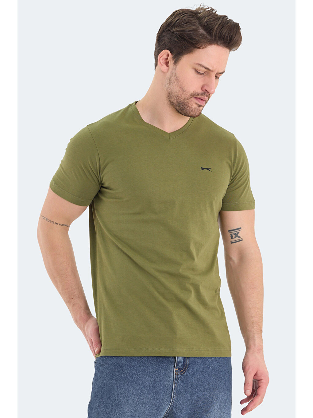 RIVALDO Erkek %100 Pamuk Tişört Haki-5