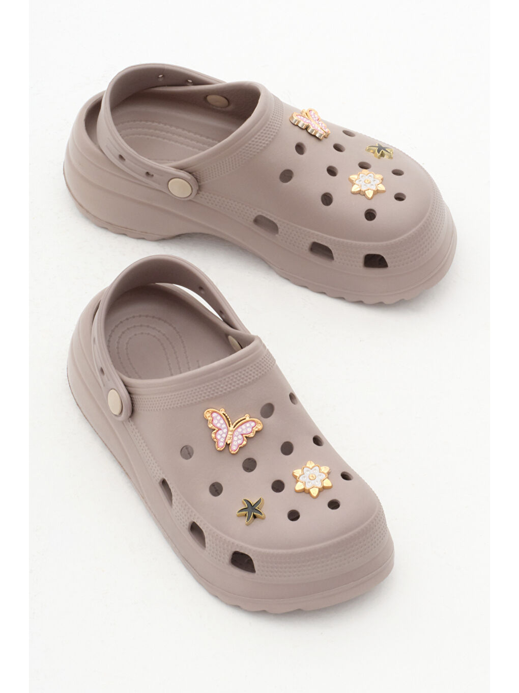 Kahverengi Kadın Kahve Önü Aksesuarlı Yüksek Taban Eva Sandalet-2