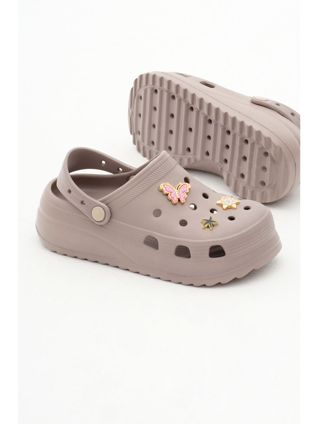 Kahverengi Kadın Kahve Önü Aksesuarlı Yüksek Taban Eva Sandalet-3