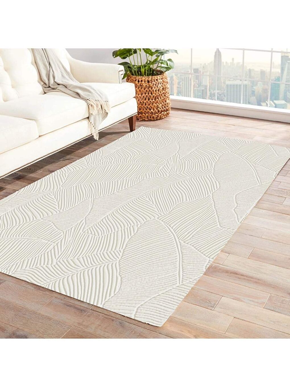 Kahverengi Rölyef Halı 80X150 Garden Krem KREM