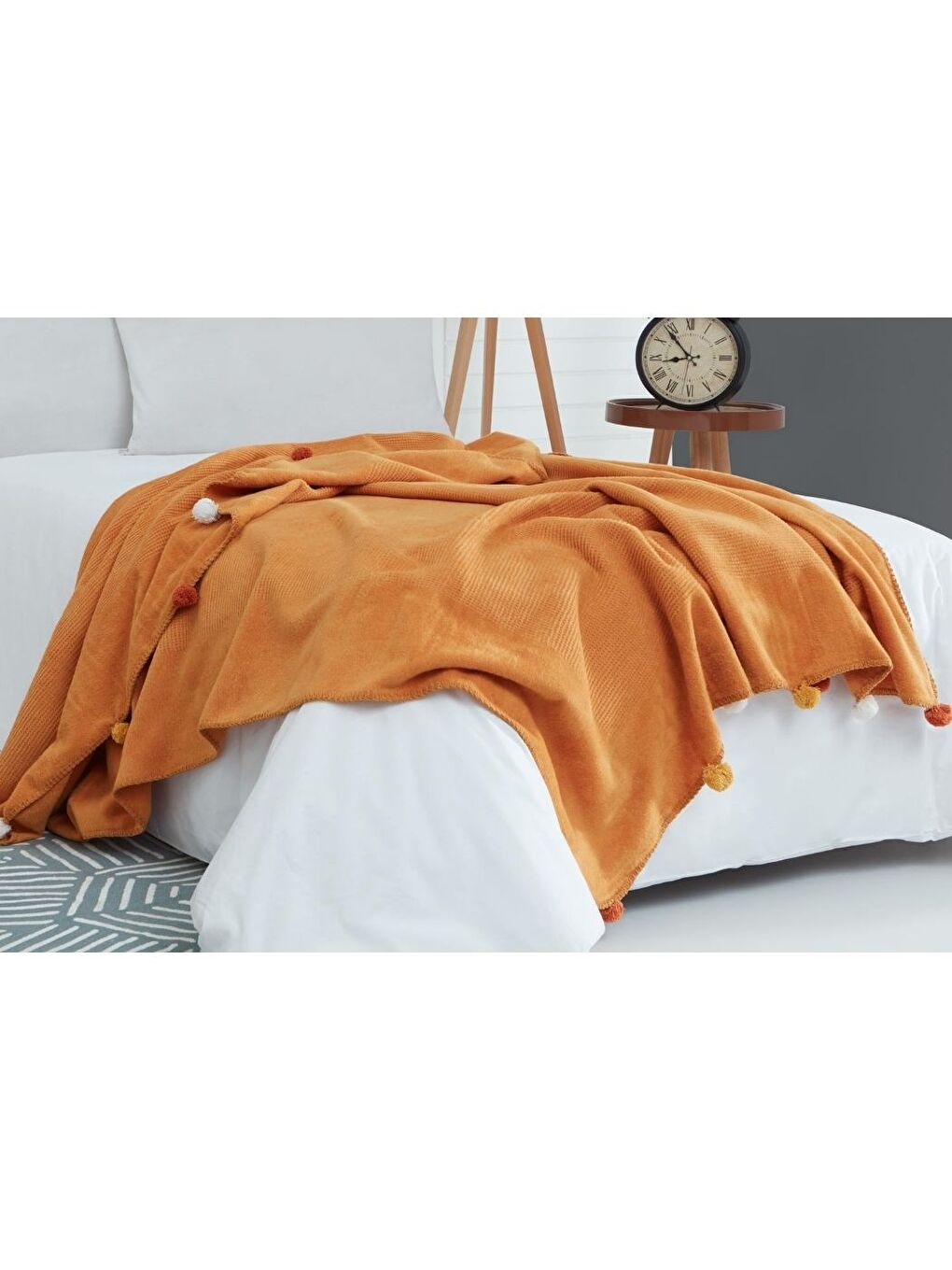 Sarı Tek Kişilik Ponponlu Pike Battaniye 150x200 Hardal-1